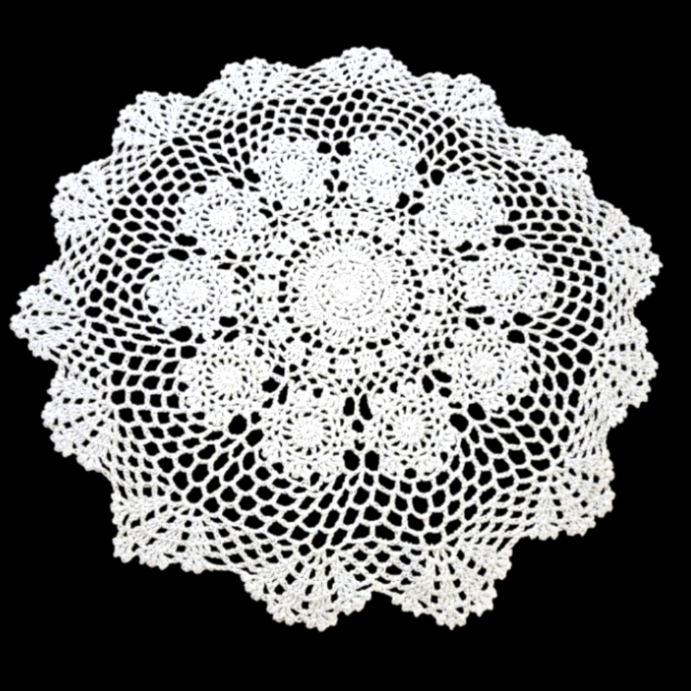Handmade Crochet Flower Wall Decor Hancrafted Doily Retro Round White Placemat